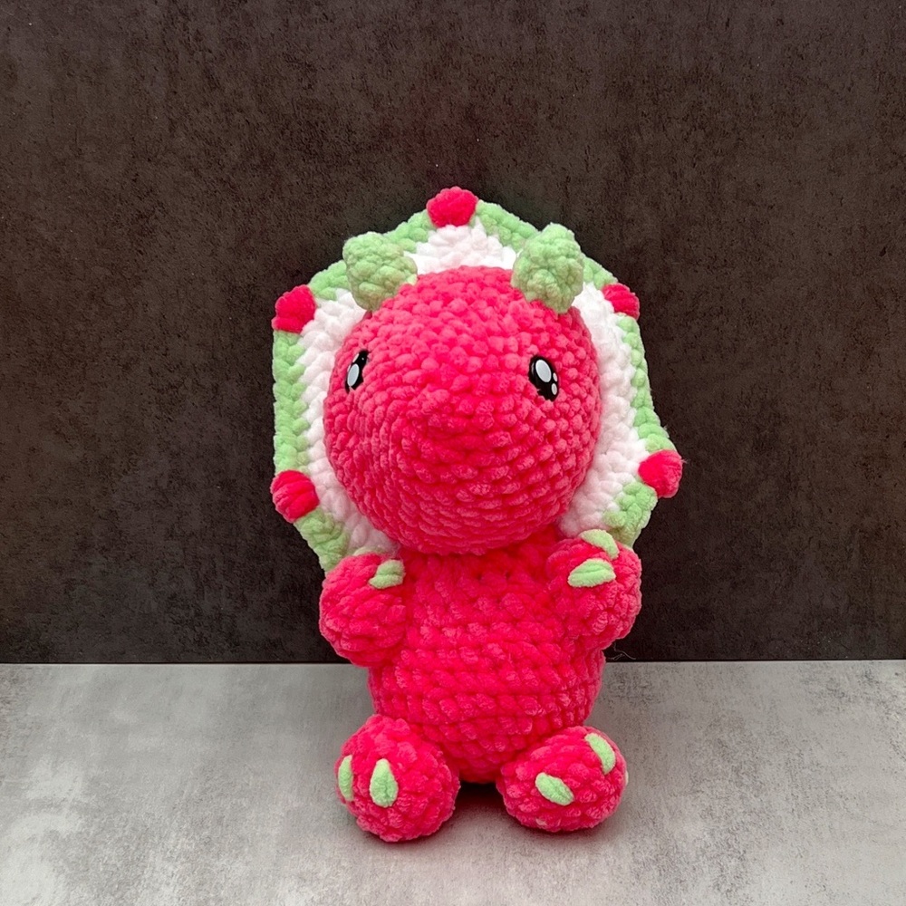 Handmade Chunky Crochet Dragonfruit Triceratops Plushie